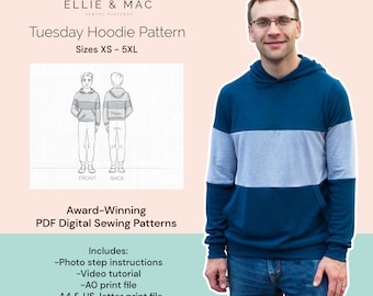 Color Block Hoodie Sewing Pattern: Kangaroo Pocket, XS-5XL (PDF Pattern)