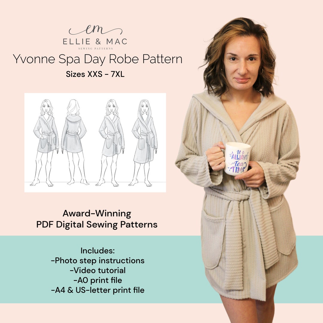 Spa Robe Pattern Spa Day Robe Sewing Pattern: Yvonne, Hooded or Collared (PDF Pattern ...