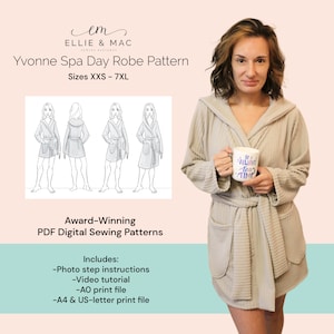 Spa Day Robe Sewing Pattern: Yvonne, Hooded or Collared (PDF Pattern)