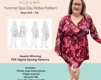 Easy robe sewing pattern | Projector Pattern | Sizes XXS - 7XL | PDF sewing pattern | Ellie and Mac | Craft project | Gift Sewing Pattern