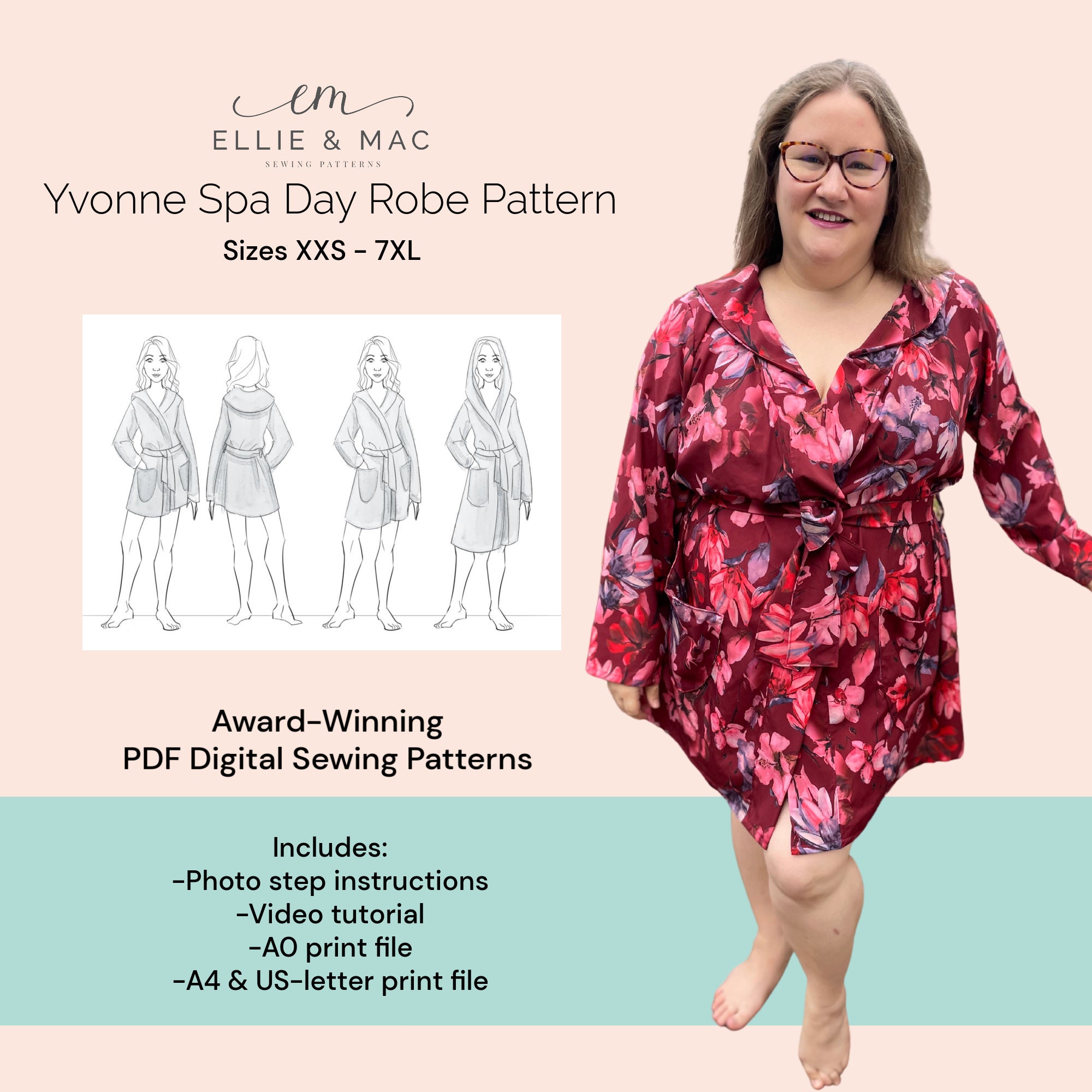 Easy Robe Sewing Pattern | Projector Pattern | Sizes XXS - 7XL | PDF ...