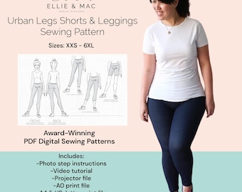 Workout Leggings Sewing Pattern: Urban Legs Shorts & Tights (XXS-4XL) (PDF Pattern)