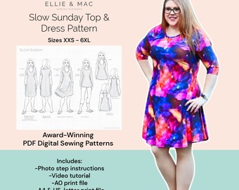 Top & Dress Sewing Pattern: Racerback, Multiple Styles (XXS-6XL) (PDF Pattern)