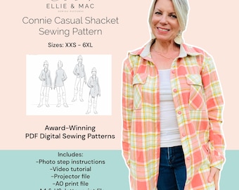 Shacket Sewing Pattern: Connie Casual Shirt Jacket (XXS-6XL) (Digital PDF)