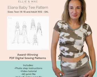 Naaipatroon baby-T-shirt: tienermaten, maten XXS-6XL (pdf-patroon)