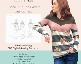 Modello di cucito per top a blocchi di colore: XXS-6XL (modello PDF)