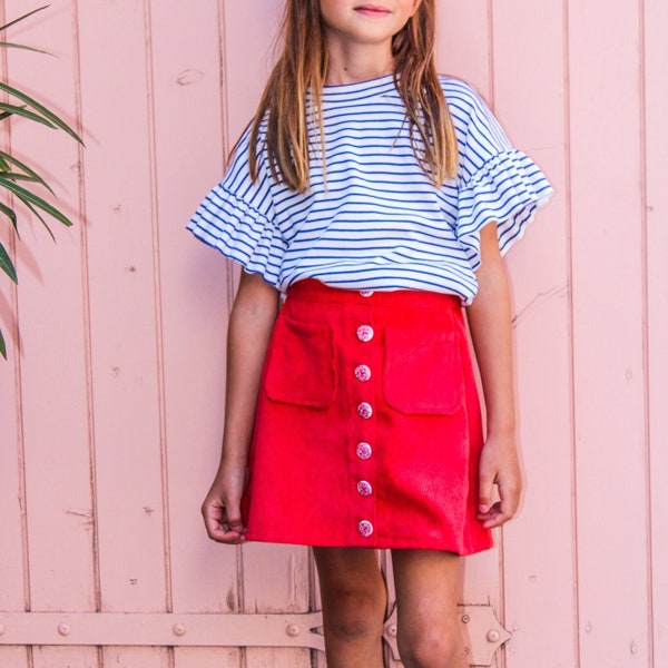 Kids Button Aline skirt pattern - Sizes 18 Months - Big Kid 14 - Digital PDF sewing pattern - Projector A0 A4 letter files - Woven fabric