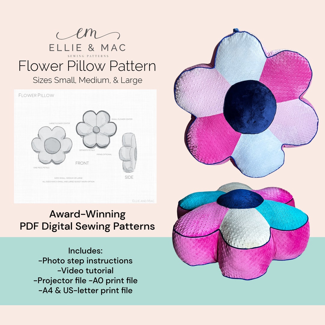 Flower Pillow Sewing Pattern Three Sizes Digital PDF Sewing Pattern