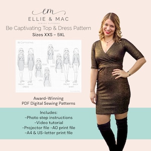 Be Captivating Dress + Top sewing pattern with video tutorial sizes XXS - 5XL | Ellie and Mac Patterns | Instant Download PDF sewing pattern
