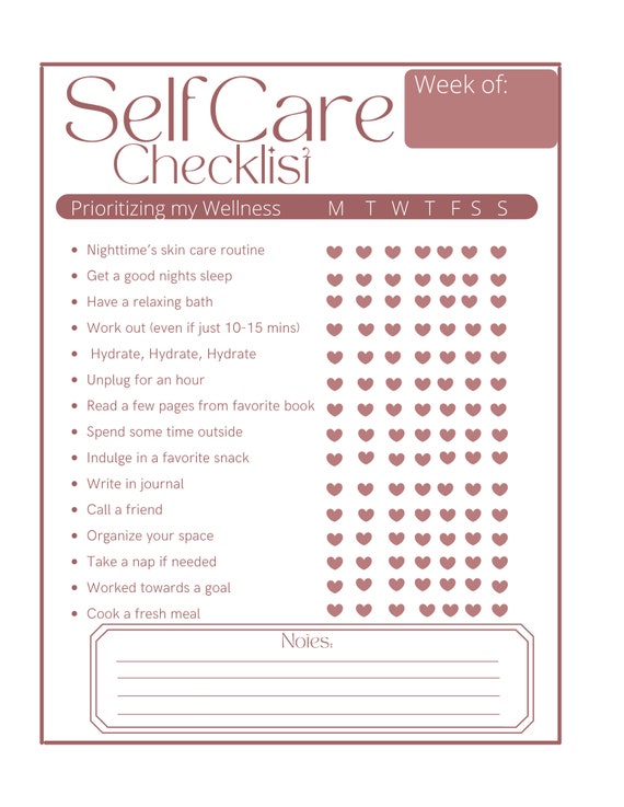 Self Care Checklist Printable Self Care Gift Self Care | Etsy