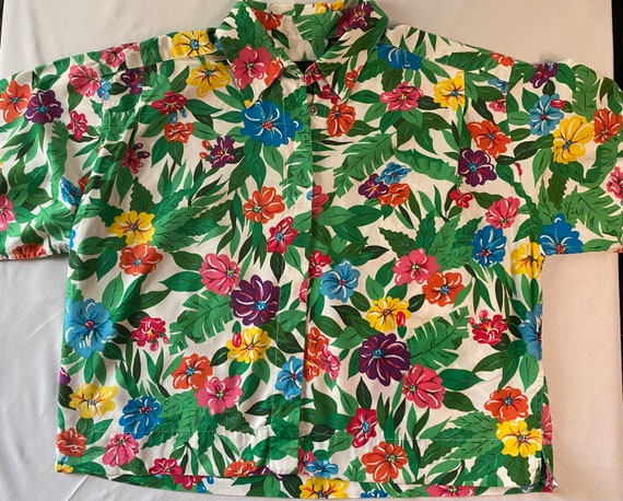 1990s LizSport Crop  Hawaiian Shirt - image 1