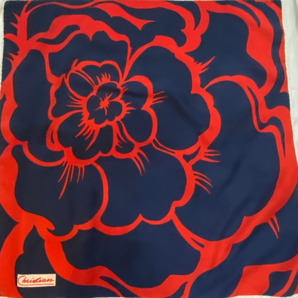 Vintage Scarf Hawaii-style flower 100% Polyester 26” x 26”