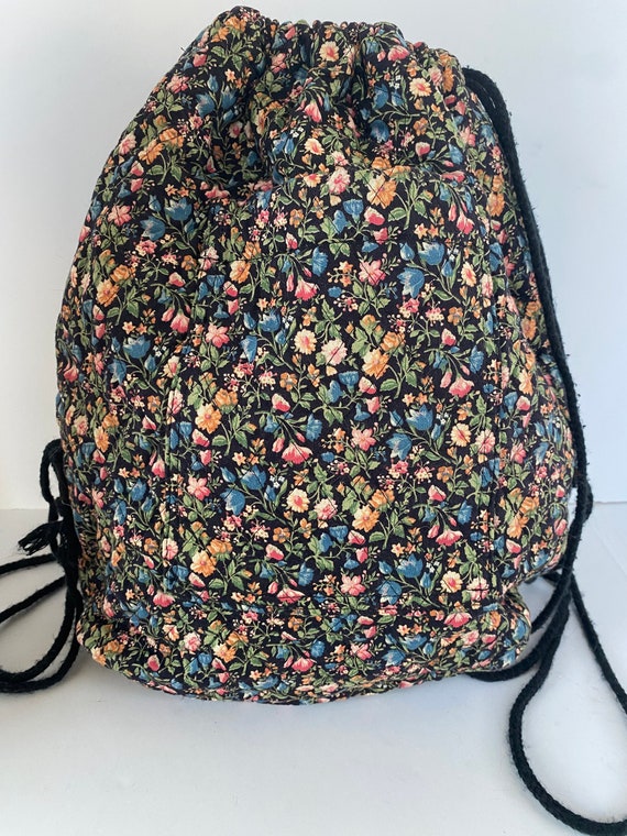 Quilted Floral Drawstring Backpack