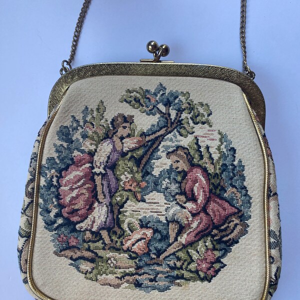 Vintage Tapestry Purse with Gold Trim