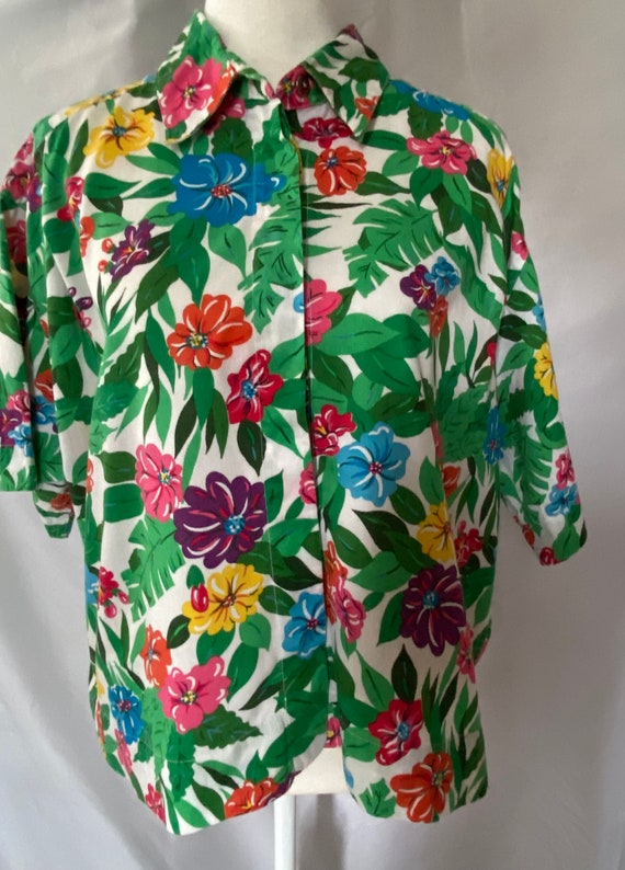 1990s LizSport Crop  Hawaiian Shirt - image 3