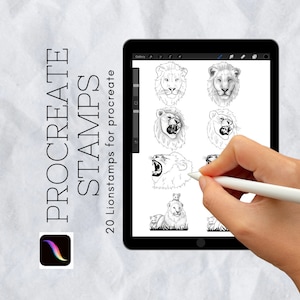 20 Lion procreate stamps | procreate brushes | tattoo design | fineline outline | customise | illuminations | digital brush pack | shaded