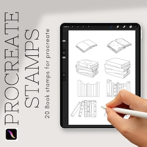 Zestaw 20 pędzli do stempli książkowych Procreate | Pędzle książkowe | do procreate | bazgroły książkowe | stwórz wygląd biblioteki | słodkie, proste kolorowanie, dostosowywanie
