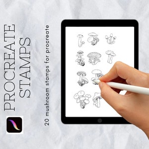 20 mushroom procreate stamps | procreate brushes | tattoo design | fineline outline | customise | illuminations | digital brush pack |