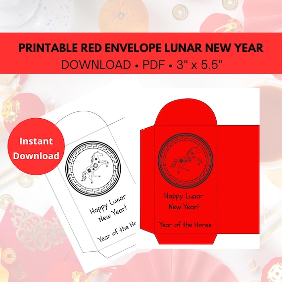 Festive Lunar New Year Red Envelopes, Cartoon 6-Piece 6.69-Inch