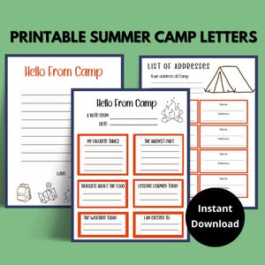 Carta de acampamento de verão, Cartas do acampamento, Acampamento para dormir, Diário de acampamento de verão para imprimir, Garoto de acampamento de verão, Papelaria de acampamento de verão, Escoteiro