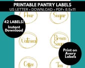 Printable Pantry Labels Template, Gold Pantry Labels, Kitchen Organization Labels, Pantry Organization, Kitchen Label Bundle