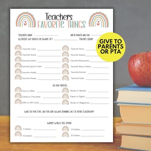 Lieblingssachen Lehrerliste, Lehrerfavoritenbefragung, Lehrerfragebogen Favoriten, Lehrerfavoritenliste Printable