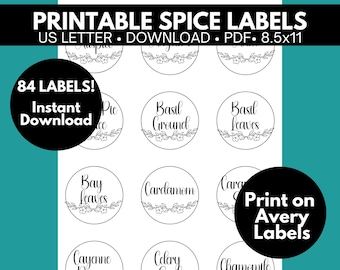 Spice Jar Labels Printable, Seasoning Labels, Round Spice Jar Labels, Pantry Labels Printable, Baking Label, Kitchen Labels, Spice Labels