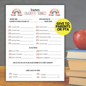 Lehrer Fragebogen Favoriten, Lieblings Dinge Lehrer Liste, Lehrer Lieblingssachen Überblick, Lehrer Favoriten Liste Printable
