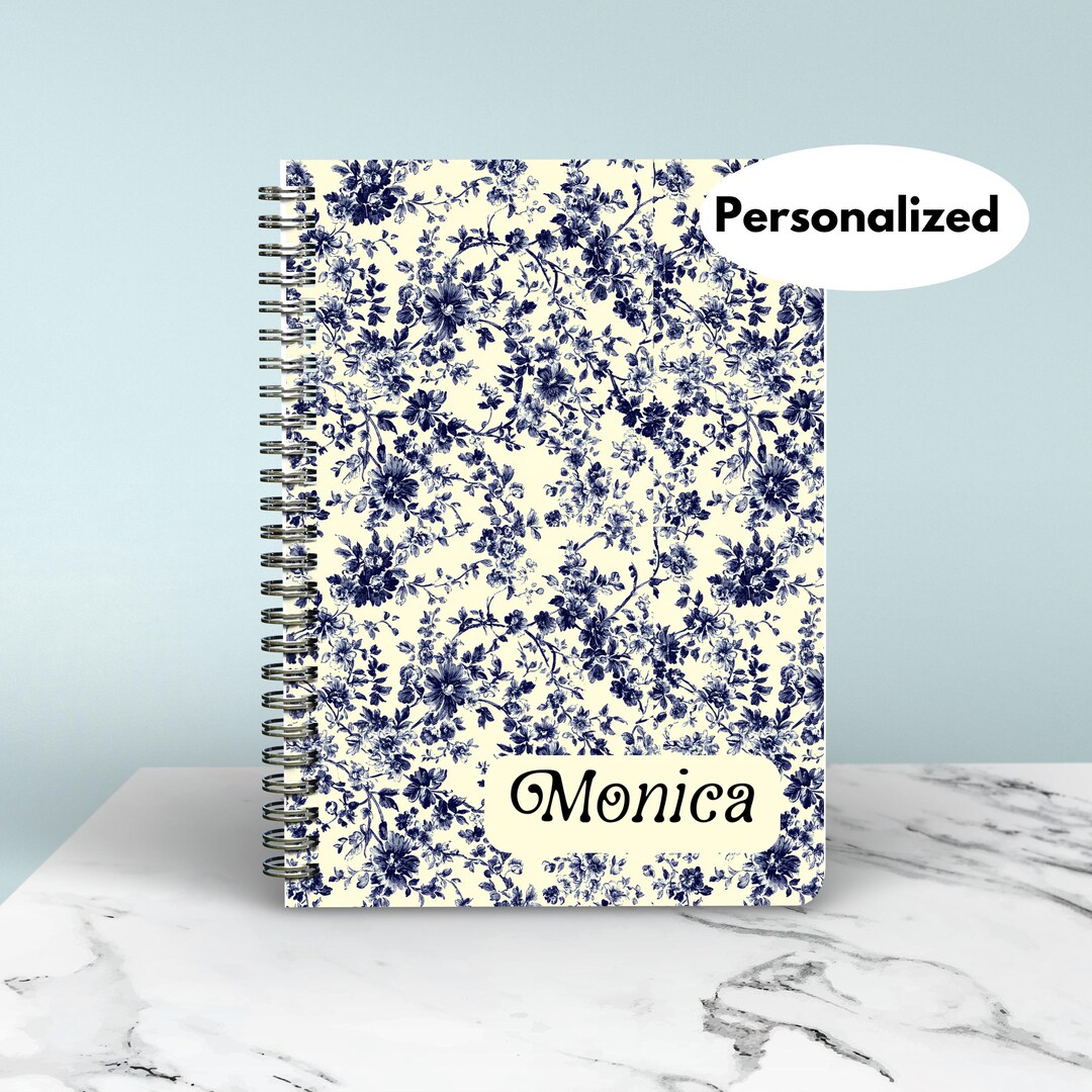 Toile De Jouy Notebook, Personalized Notebook, Blue Toile De Jouy ...