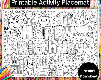 Disegni da colorare per compleanno a tema fattoria, festa di compleanno con animali della fattoria, compleanno a tema animali della fattoria, disegni da colorare per compleanno a tema fattoria, tovaglietta da colorare per bambini