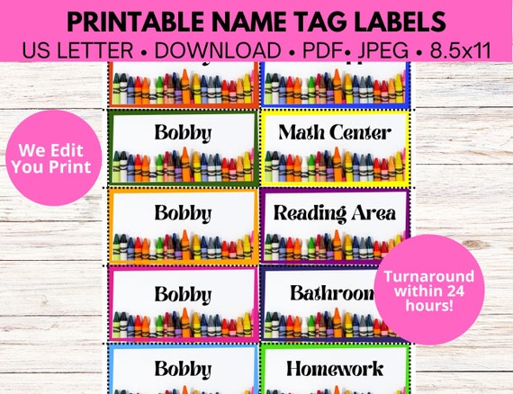 Printable Crayon Name Tags for School Classroom Organization - Etsy