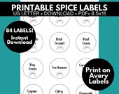 Spice Jar Labels Printable, Seasoning Labels, Round Spice Jar Labels, Pantry Labels Printable, Baking Label, Kitchen Labels, Spice Labels