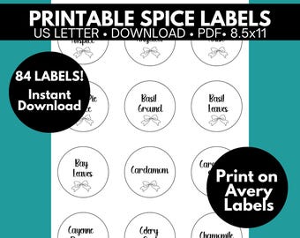 Spice Jar Labels Printable, Seasoning Labels, Round Spice Jar Labels, Pantry Labels Printable, Baking Label, Kitchen Labels, Spice Labels
