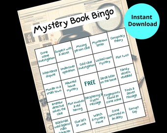 Boekenclubspellen, afdrukbare boekenuitdaging, leesuitdaging, boekenliefhebberspel, mysterieboekenbingo, boekenclubactiviteit, boekenclubideeën