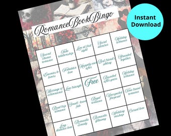 Boekenclubspellen, afdrukbare boekenuitdaging, afdrukbare romantische boekenbingo, leesuitdaging, boekenliefhebberspel, boekenclubactiviteit