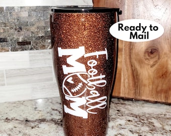 Football Mom Glitter Tumbler, Coffee Tumbler, Epoxy Tumbler, Football Tumbler Ready to Ship, Sports Mom Tumbler
