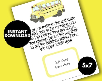 Regalo de agradecimiento para conductores de autobús, tarjeta de agradecimiento para conductores de autobús, tarjetero para conductor de autobús, regalo de fin de curso, imprimible para conductor de autobús escolar.
