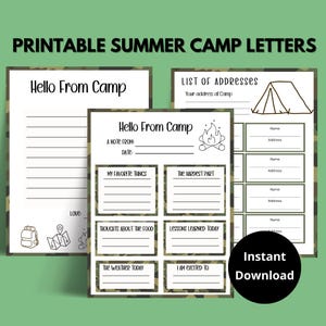 Acampamento, Carta de acampamento de verão, Cartas do acampamento, Diário de acampamento de verão para impressão, Cartas de acampamento, Papelaria de acampamento de verão, Escoteiro