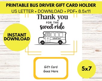 Titular de la tarjeta de regalo del conductor del autobús, regalo de agradecimiento al conductor del autobús, conductor del autobús escolar imprimible, regalo de fin de año escolar, gracias conductor del autobús