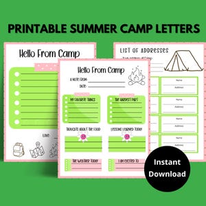 Carta de campamento de verano, Cartas del campamento, Campamento de verano, Diario imprimible de campamento de verano, Campamento de verano para niñas, Papelería de campamento de verano, Campamento para niñas