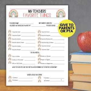 Lehrer Fragebogen Favoriten, Lieblings Dinge Lehrer Liste, Lehrer Lieblingssachen Überblick, Lehrer Favoriten Liste Printable
