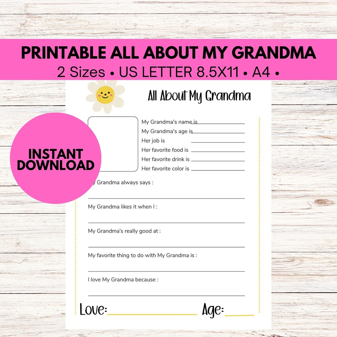 All About My Grandma Printable, Grandma Gift for Grandparents Day ...