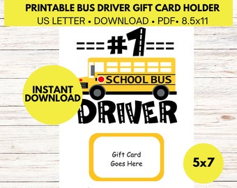 Schoolbuschauffeur afdrukbaar, buschauffeur cadeaukaarthouder, einde schooljaar cadeau, dank u buschauffeur, buschauffeur waardering cadeau