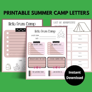 Cartas del campamento, Carta de campamento de verano, Campamento de verano, Diario imprimible de campamento de verano, Campamento de verano para niñas, Papelería de campamento de verano, Campamento para niñas