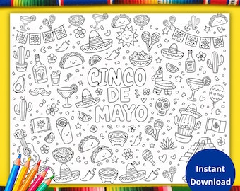Attività per il Cinco de Mayo, Pagina da colorare per il Cinco de Mayo, Tovagliette per attività per bambini, Tovagliette da colorare per bambini, Pagine da colorare con scarabocchi