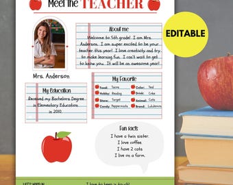 Meet the Teacher Canva Template, All about my teacher Printable, Get to know Your Teachers, Meet the teacher flyer Template, Teacher Surveys