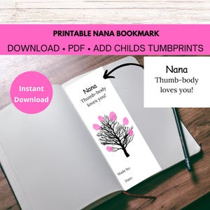 Grandma Handprint for Mothers Day, Printable Bookmark, Nana Gifts for Mother&#39;s Day, Nana Fingerprint Art, Custom Bookmarks for Nana