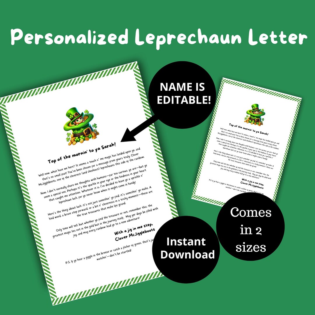 Leprechaun Letter for Saint Patricks Day, St Paddys Day Printable, Mini ...