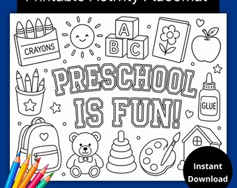 Disegni da colorare per la scuola materna, Scheda di attività per la scuola materna, Foglio di lavoro stampabile per la scuola materna, Tovaglietta per attività per bambini, Tovagliette da colorare per bambini