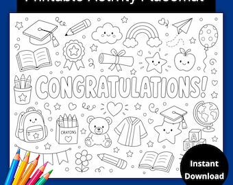 Kindergarten Graduation Activity pages, Graduation Coloring Pages, Kids Activity Placemats, Kids Coloring Placemats, Doodle Coloring Pages